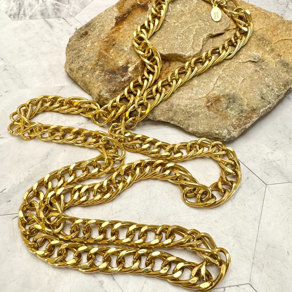 Kenneth J Lane Necklace KJL Gold Tone Double Curb Link Chain 30" Dutches Series